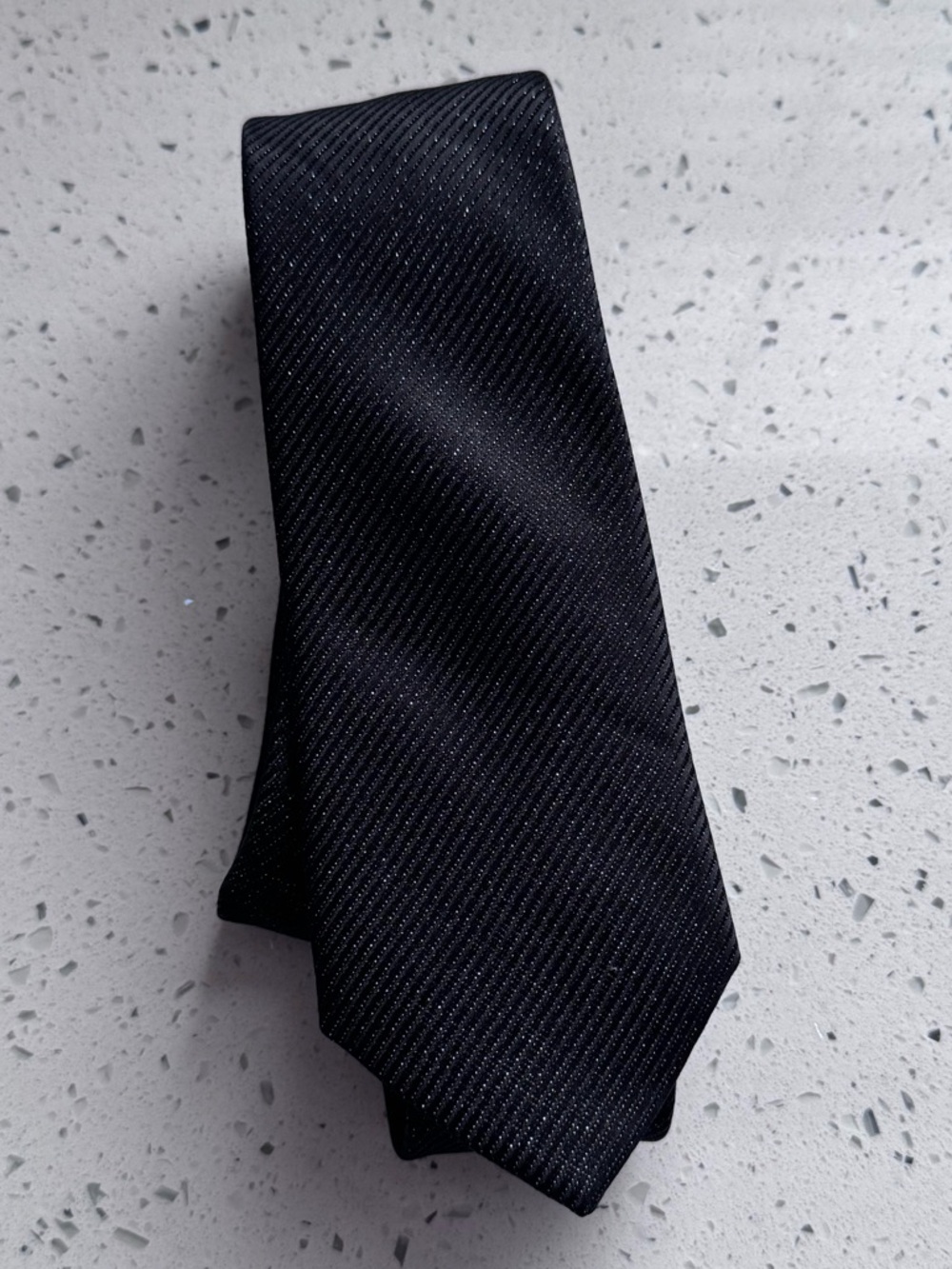 J. Ferrar Black Metallic Silver Shimmer Diagonal Stripe Slim Tie | Formal Event